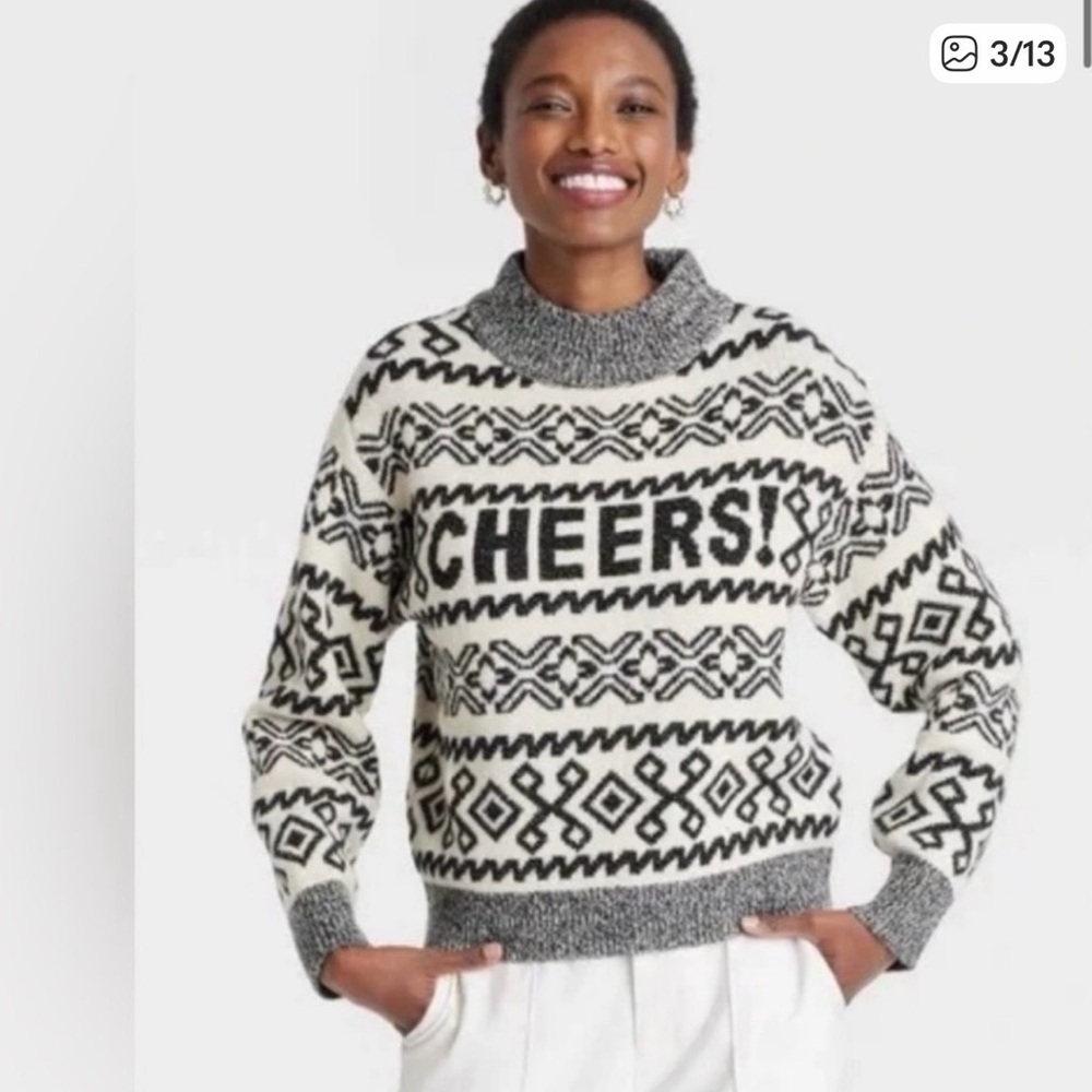 a new day Black and White Graphic Ski Sweater Size Large